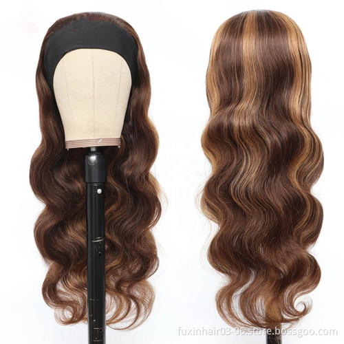 Highlight Headband Human Hair Wigs Straight Malaysia Hair Wigs For Black Women Ombre Colored Human Hair Wigs Remy